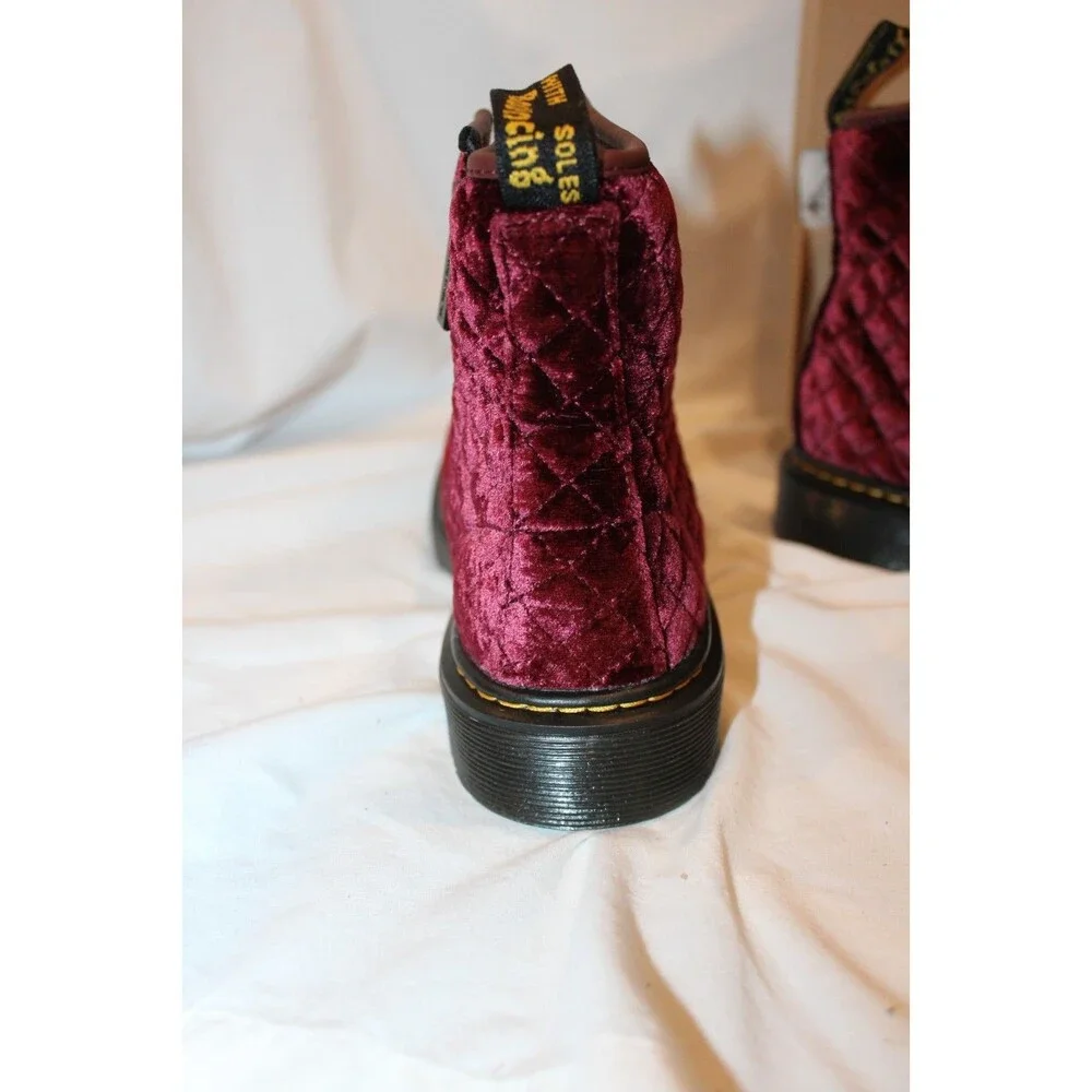 DR.‎ MARTENS YOUTH SZ 4 CHERRY RED QUILTED VELVET 1460 BOOTS NEW